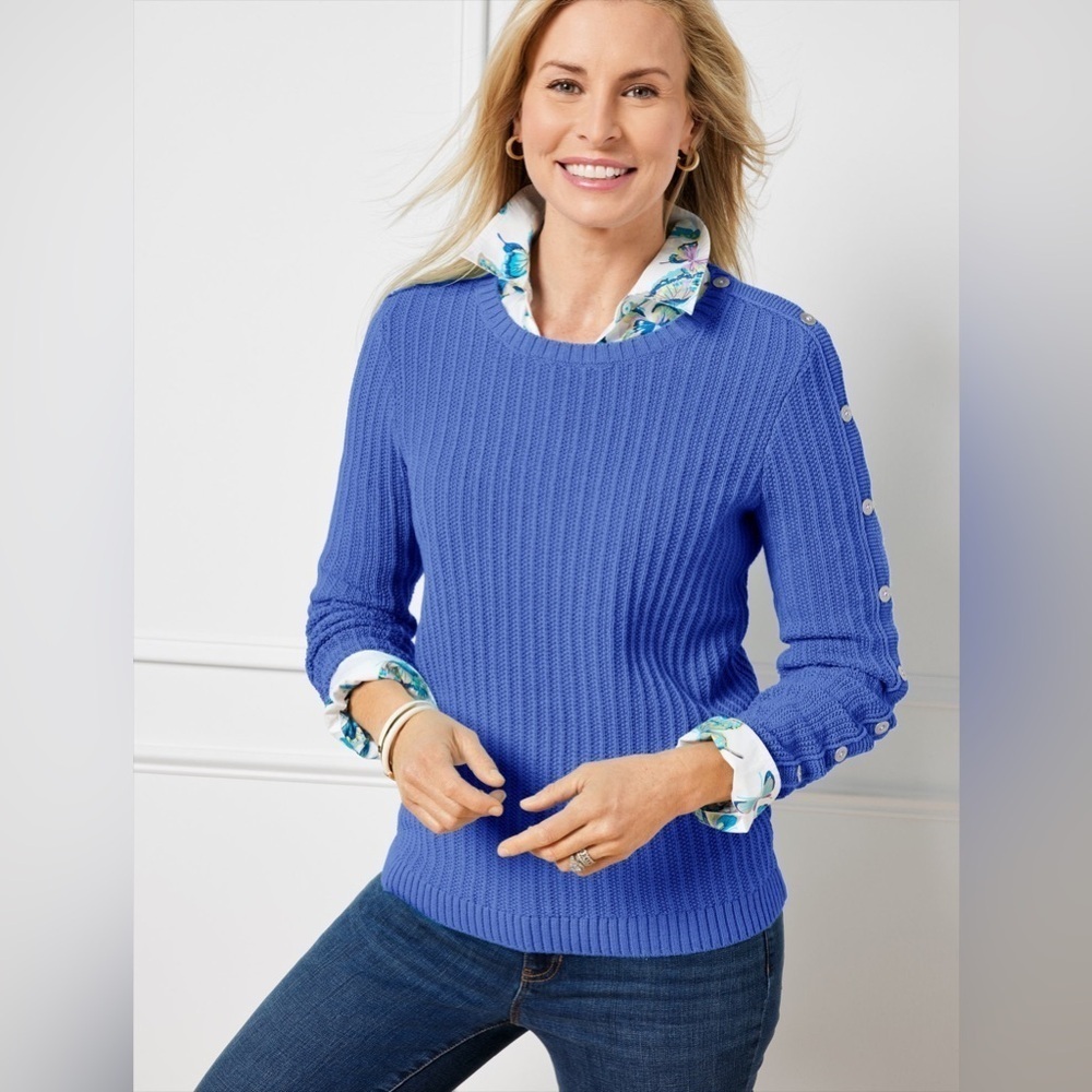 Talbots Royal Blue Textured BUTTON DETAIL PULLOVER Size 1X